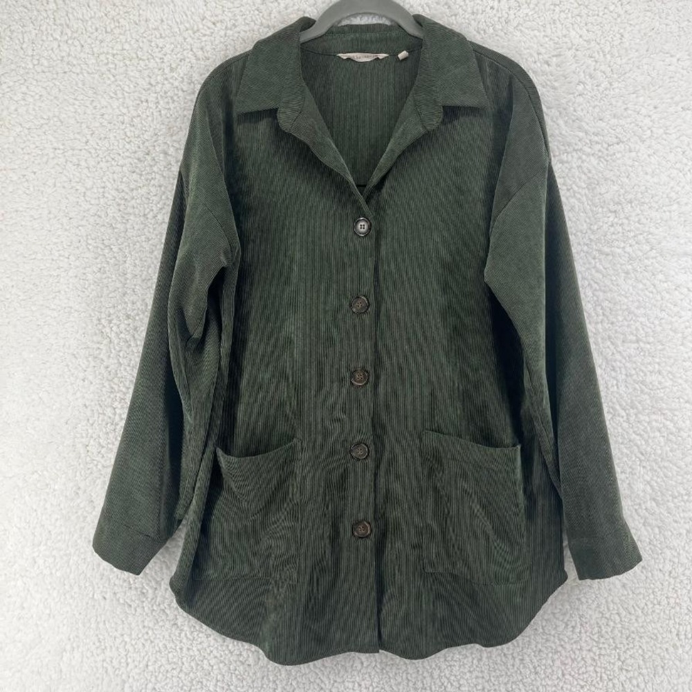 Soft Surroundings Green Corduroy Shacket Women's S Button Front Patch Pockets